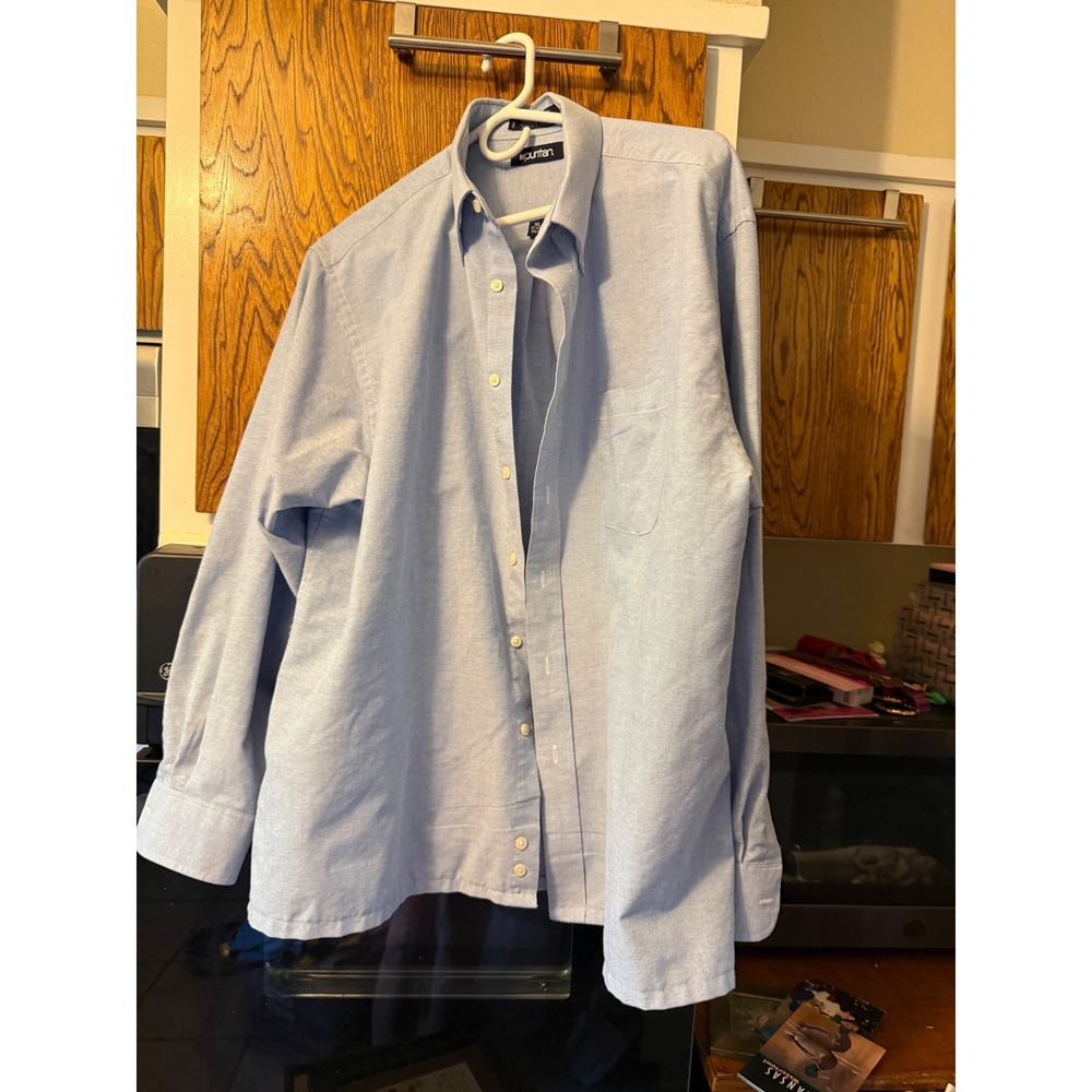 Mens XL Light Blue Oxford Button‎ Down Shirt Wrinkle Free Long Sleeve 17.5